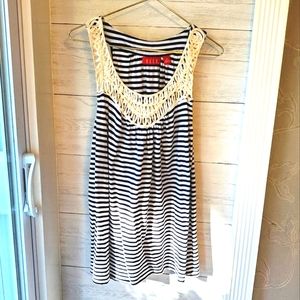 ELLE | Women's black/white striped with cream lace weave tanktop. Size medium.